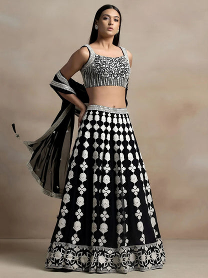 Tulsi Art Incredible Black Thread Embroidered Georgette Lehenga Choli