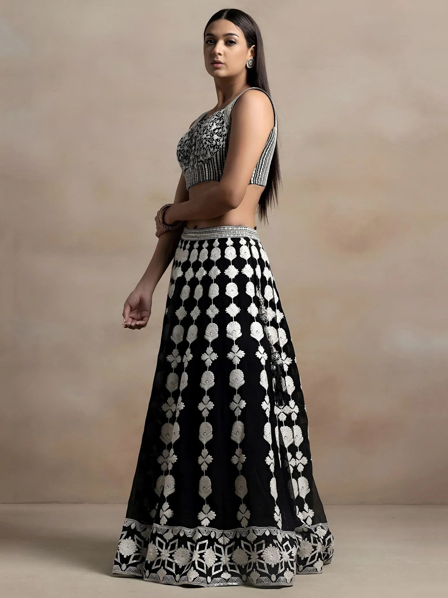 Tulsi Art Incredible Black Thread Embroidered Georgette Lehenga Choli