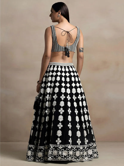 Tulsi Art Incredible Black Thread Embroidered Georgette Lehenga Choli