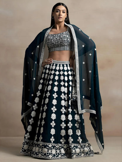 Tulsi Art Lovely Dark Green Thread Work Georgette Festival Wear Lehenga Choli