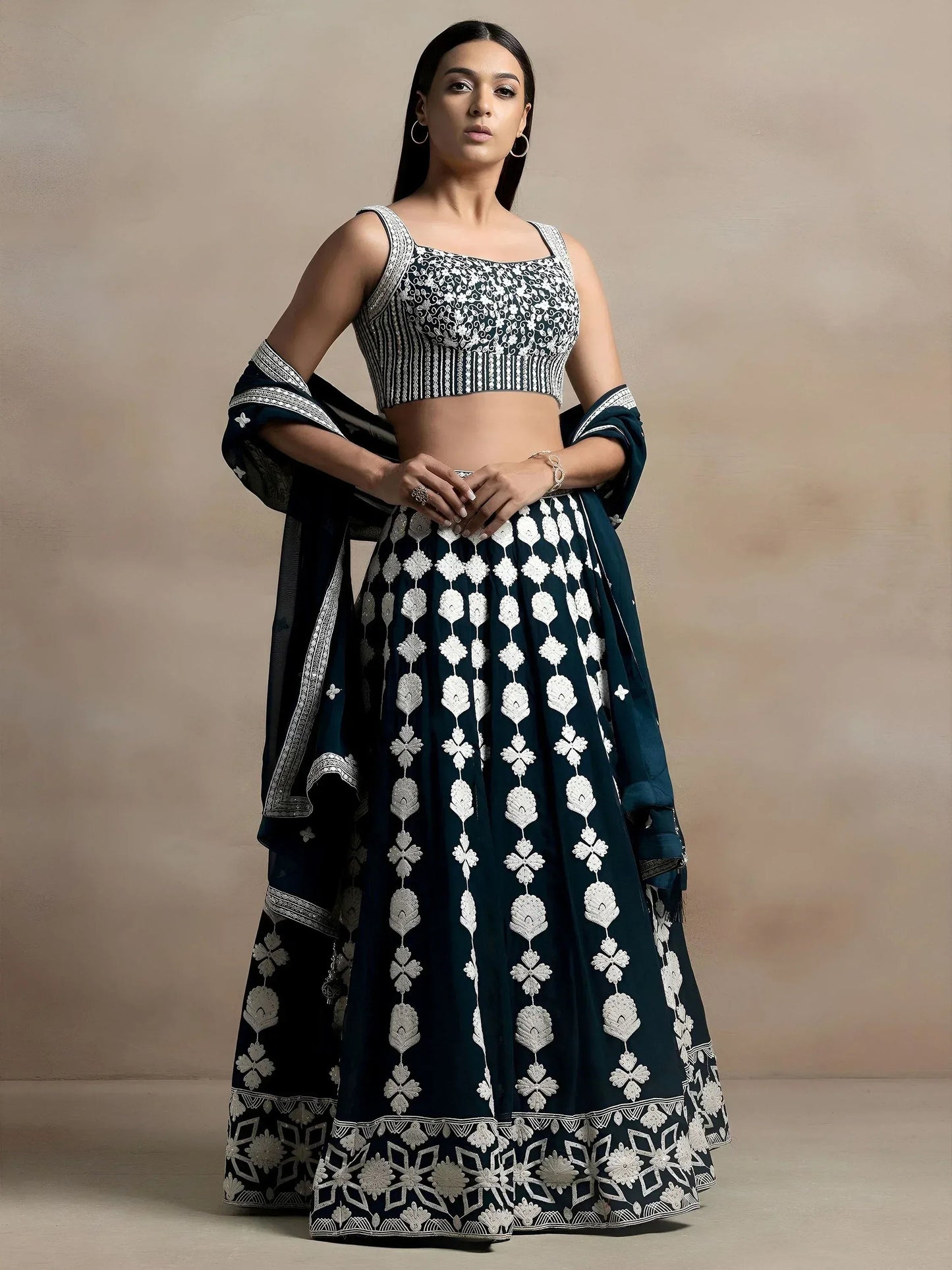 Tulsi Art Lovely Dark Green Thread Work Georgette Festival Wear Lehenga Choli