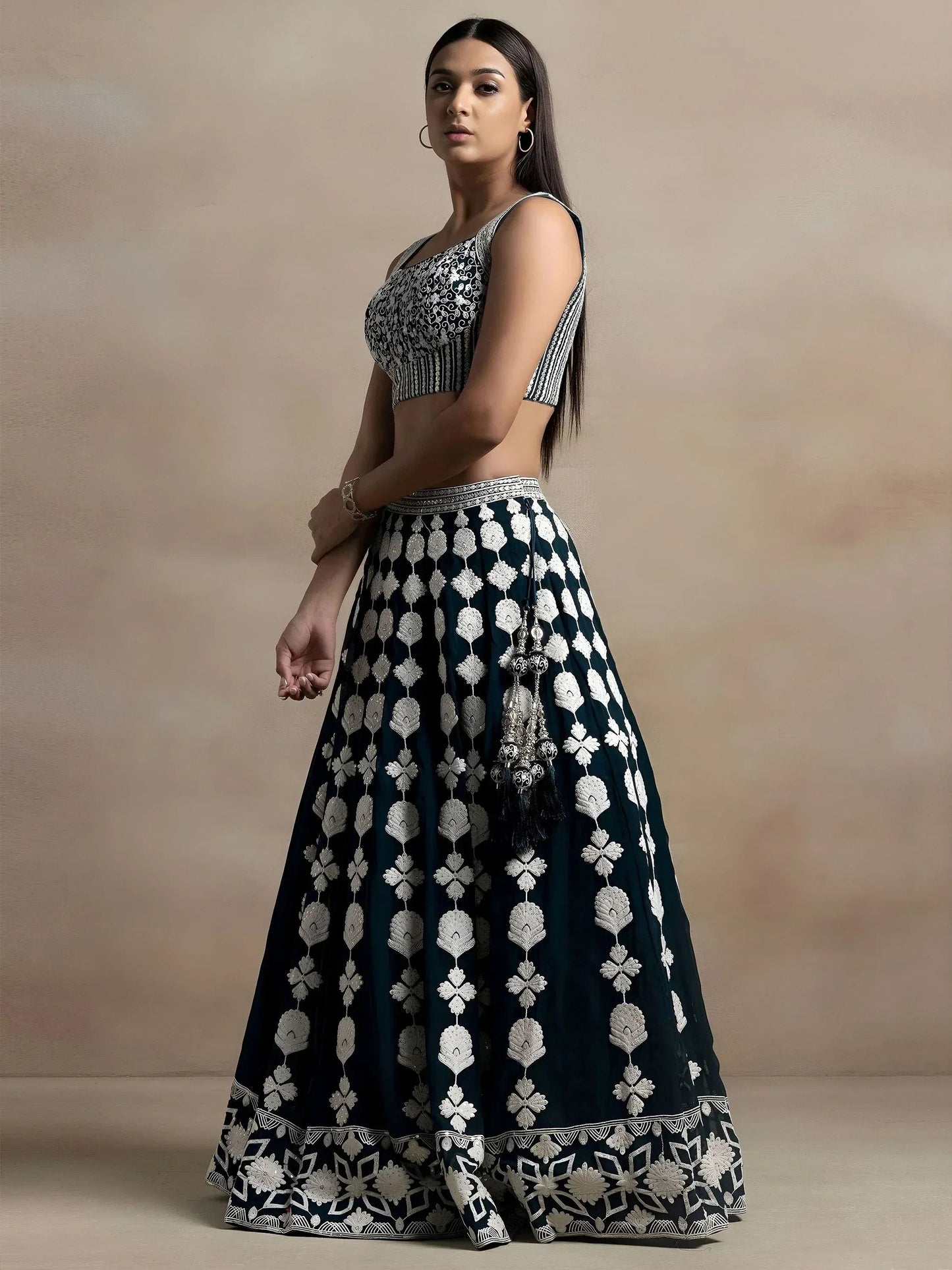 Tulsi Art Lovely Dark Green Thread Work Georgette Festival Wear Lehenga Choli
