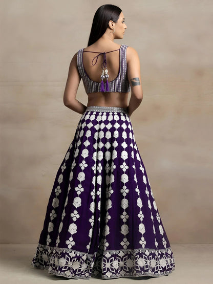 Tulsi Art Beautiful Purple Thread Work Georgette Wedding Wear Lehenga Choli