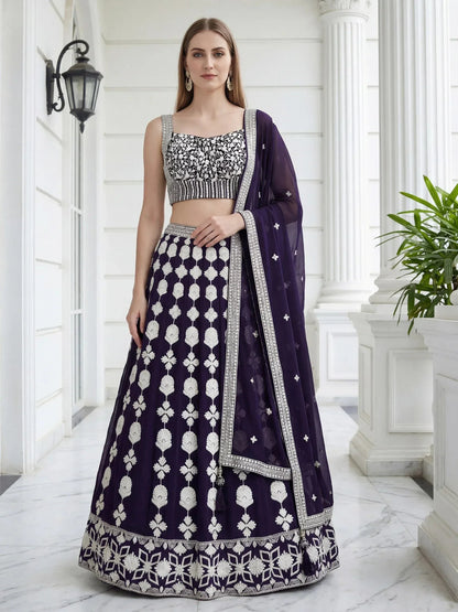 Tulsi Art Dazzling Purple Sequins Embroidered Georgette Party Wear Lehenga Choli