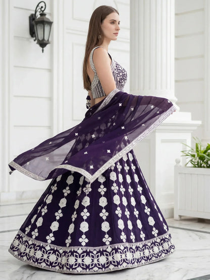 Tulsi Art Dazzling Purple Sequins Embroidered Georgette Party Wear Lehenga Choli