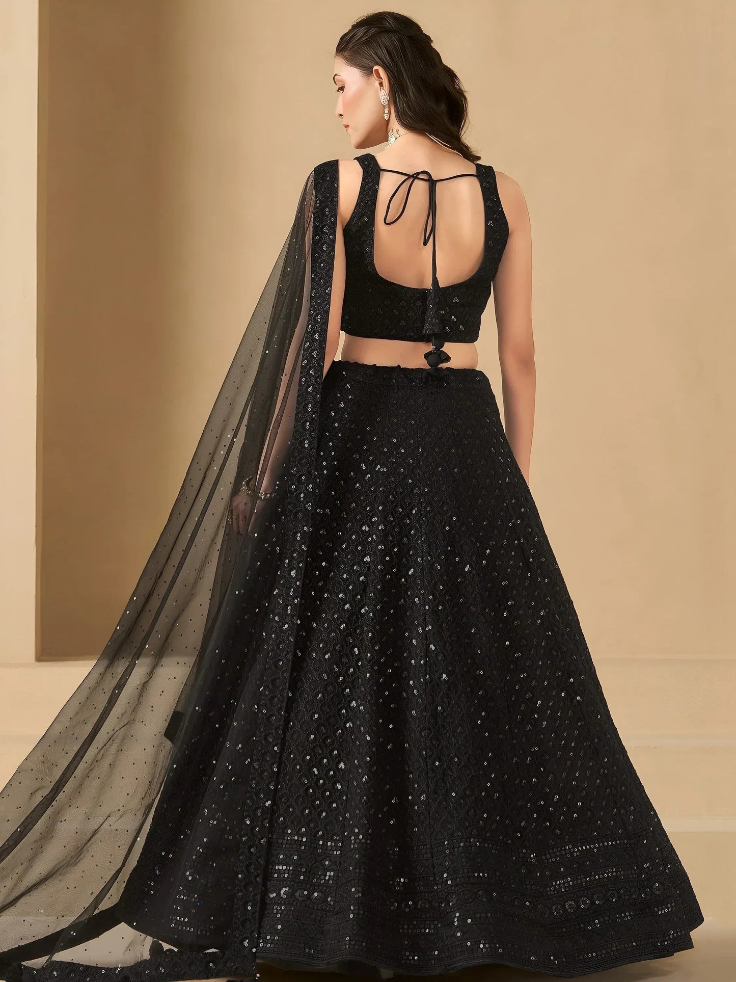Tulsi Art Captivating Black Thread Work Georgette Party Wear Lehenga Choli
