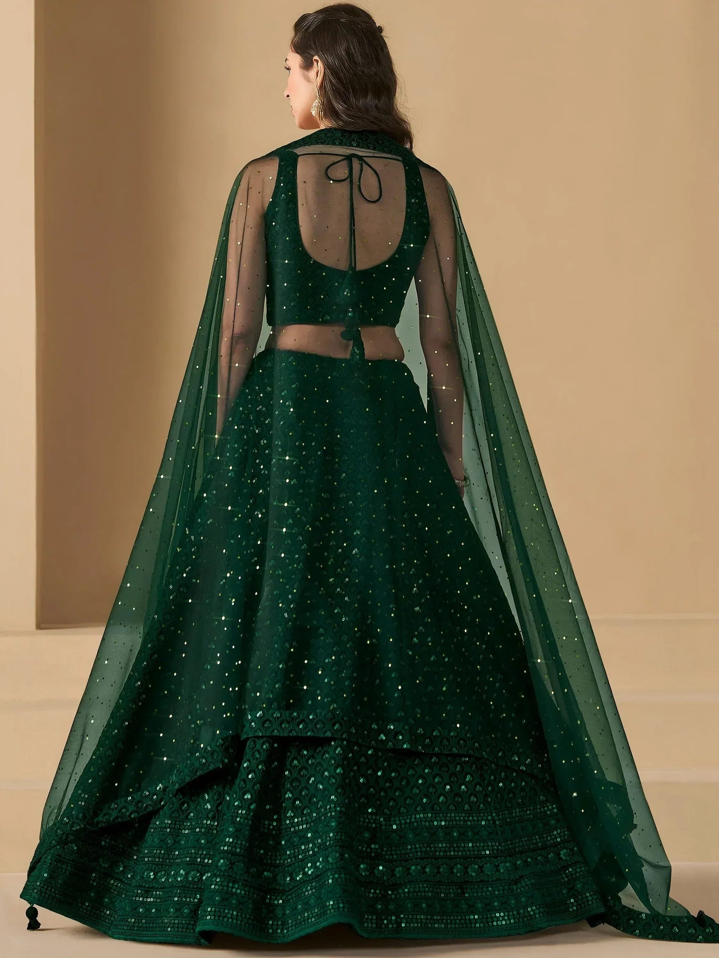 Tulsi Art Amazing Bottle Green Sequins Work Georgette Mehendi Wear Lehenga Choli
