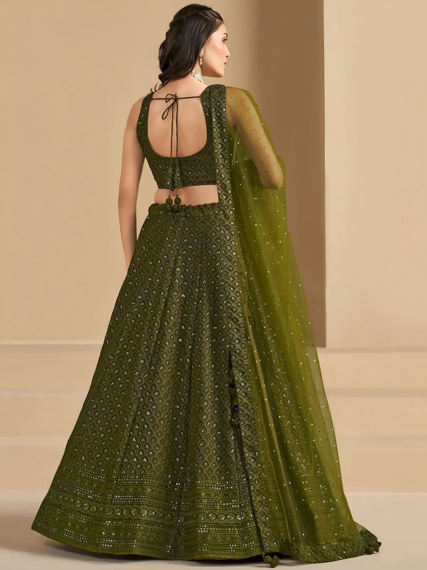 Tulsi Art Stunning Mehendi Green Sequins Georgette Monochrome Lehenga Choli
