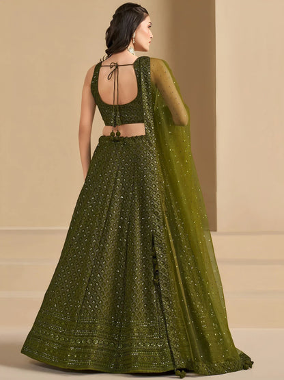 Tulsi Art Stunning Mehendi Green Sequins Georgette Monochrome Lehenga Choli