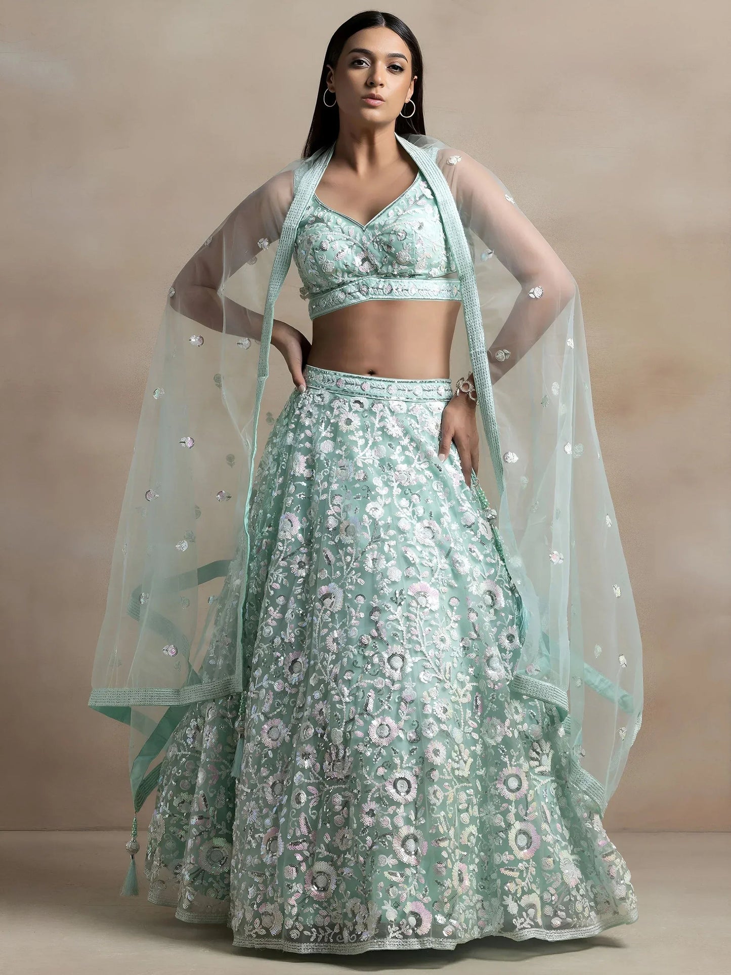 Tulsi Art Attractive Blue Sequins Net Designer Lehenga Choli With Dupatta