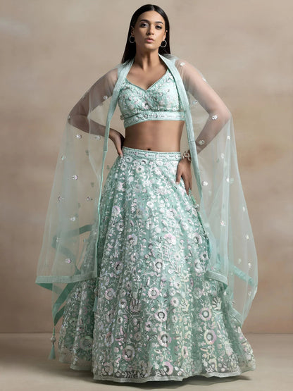 Tulsi Art Attractive Blue Sequins Net Designer Lehenga Choli With Dupatta