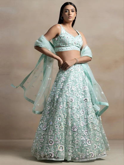 Tulsi Art Attractive Blue Sequins Net Designer Lehenga Choli With Dupatta