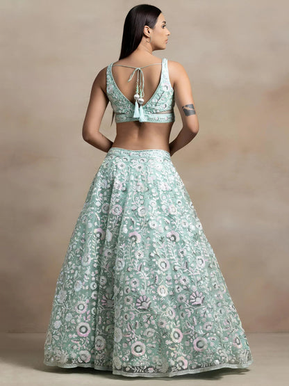 Tulsi Art Attractive Blue Sequins Net Designer Lehenga Choli With Dupatta