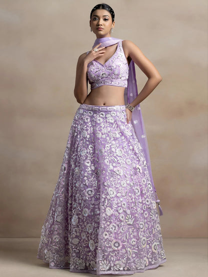 Tulsi Art Adorable Lavender Sequins Net Bridesmaid Lehenga Choli With Dupatta