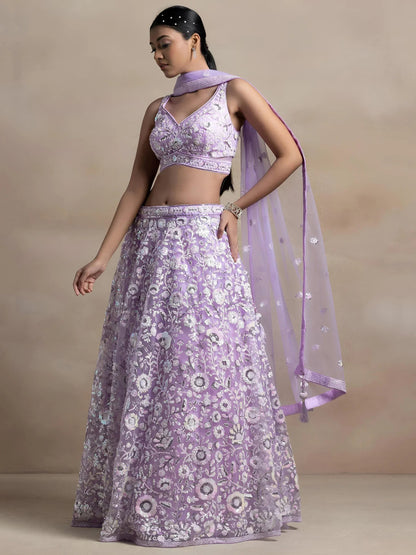 Tulsi Art Adorable Lavender Sequins Net Bridesmaid Lehenga Choli With Dupatta