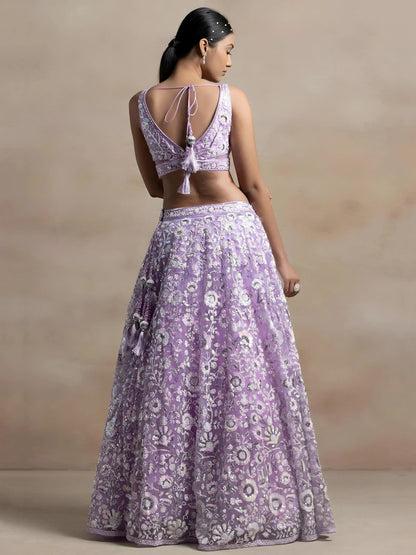 Tulsi Art Adorable Lavender Sequins Net Bridesmaid Lehenga Choli With Dupatta