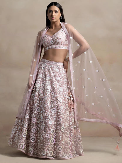 Tulsi Art Precious Pink Sequins Net Engagement Wear Lehenga Choli With Dupatta