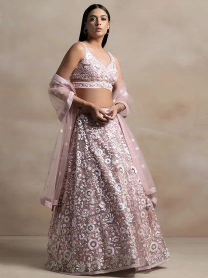Tulsi Art Precious Pink Sequins Net Engagement Wear Lehenga Choli With Dupatta