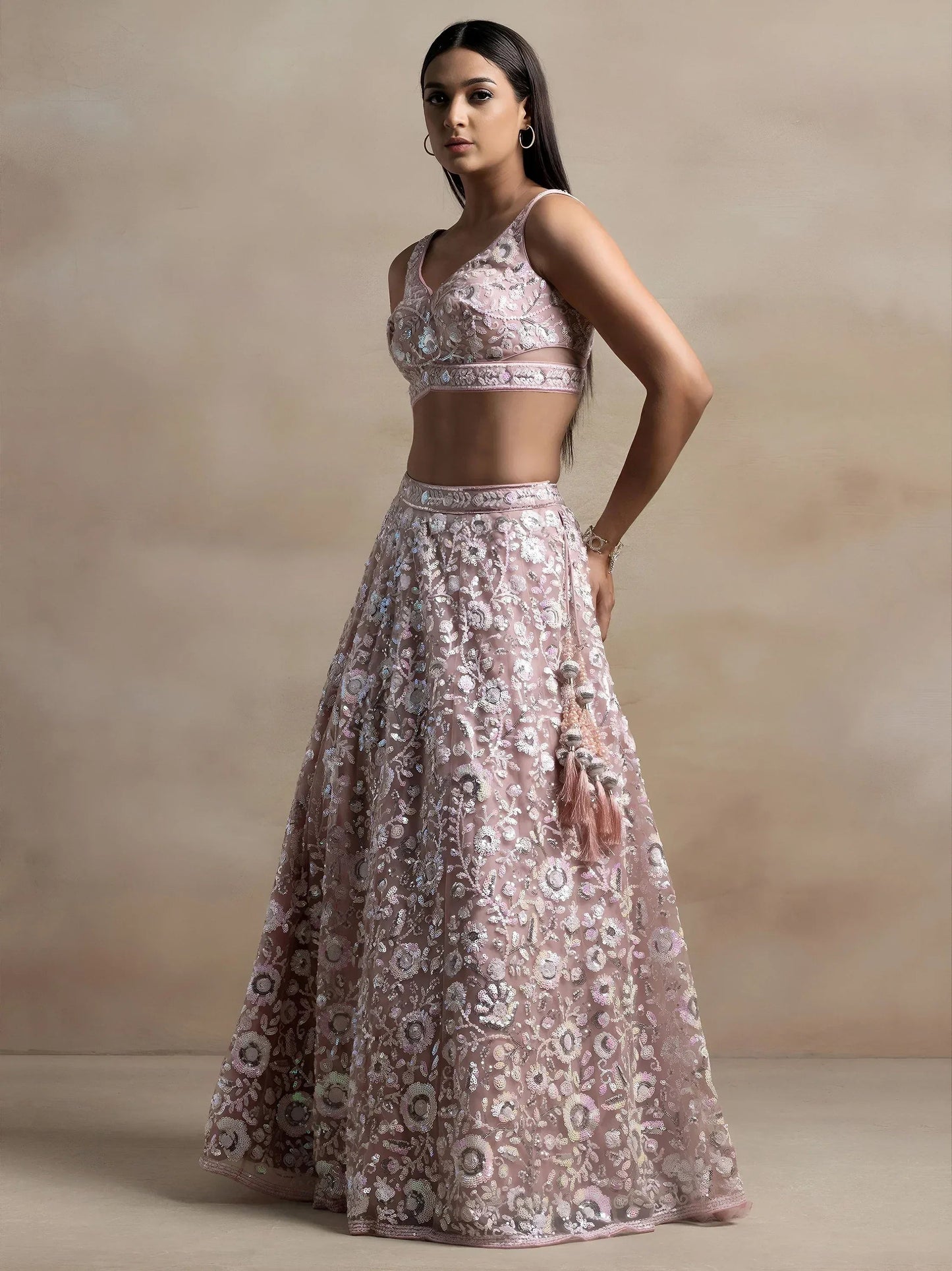 Tulsi Art Precious Pink Sequins Net Engagement Wear Lehenga Choli With Dupatta