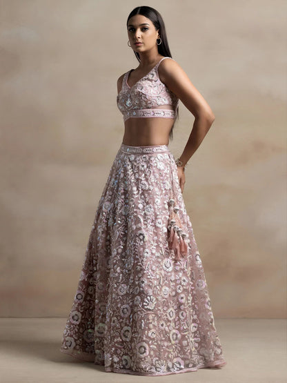 Tulsi Art Precious Pink Sequins Net Engagement Wear Lehenga Choli With Dupatta