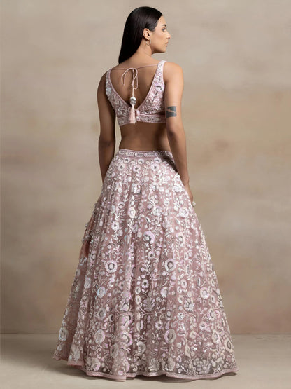 Tulsi Art Precious Pink Sequins Net Engagement Wear Lehenga Choli With Dupatta