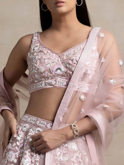 Tulsi Art Precious Pink Sequins Net Engagement Wear Lehenga Choli With Dupatta