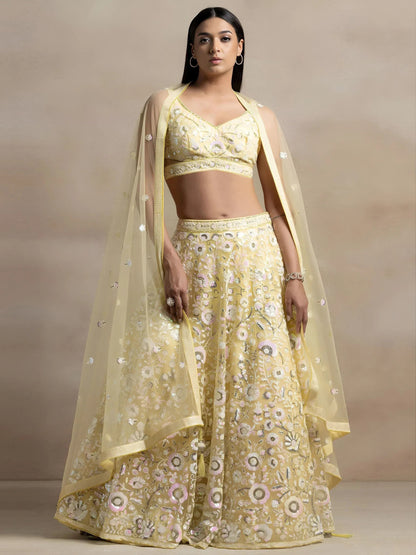 Tulsi Art Beautiful Yellow Sequins Net Party Wear Lehenga Choli With Dupatta