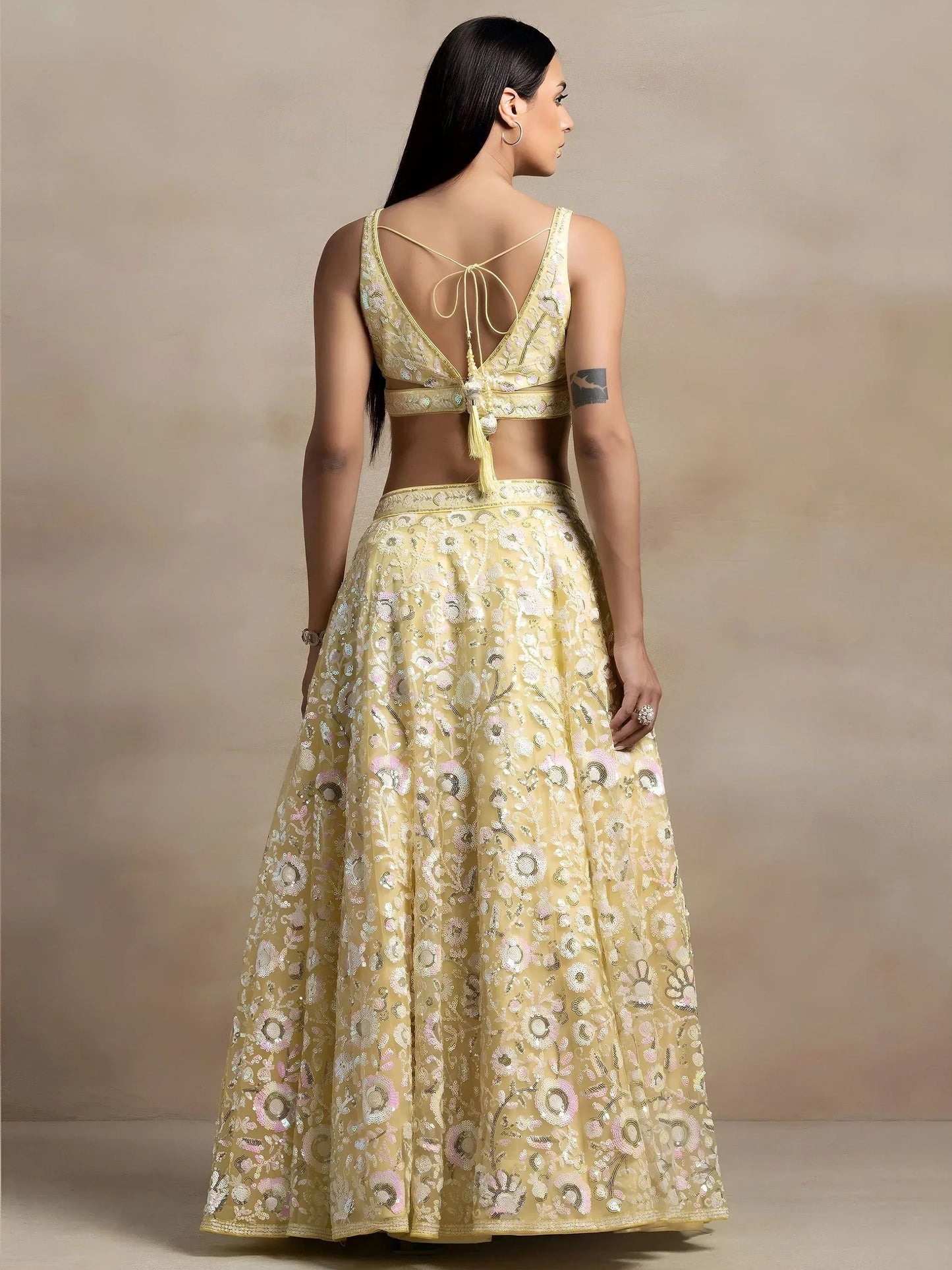 Tulsi Art Beautiful Yellow Sequins Net Party Wear Lehenga Choli With Dupatta