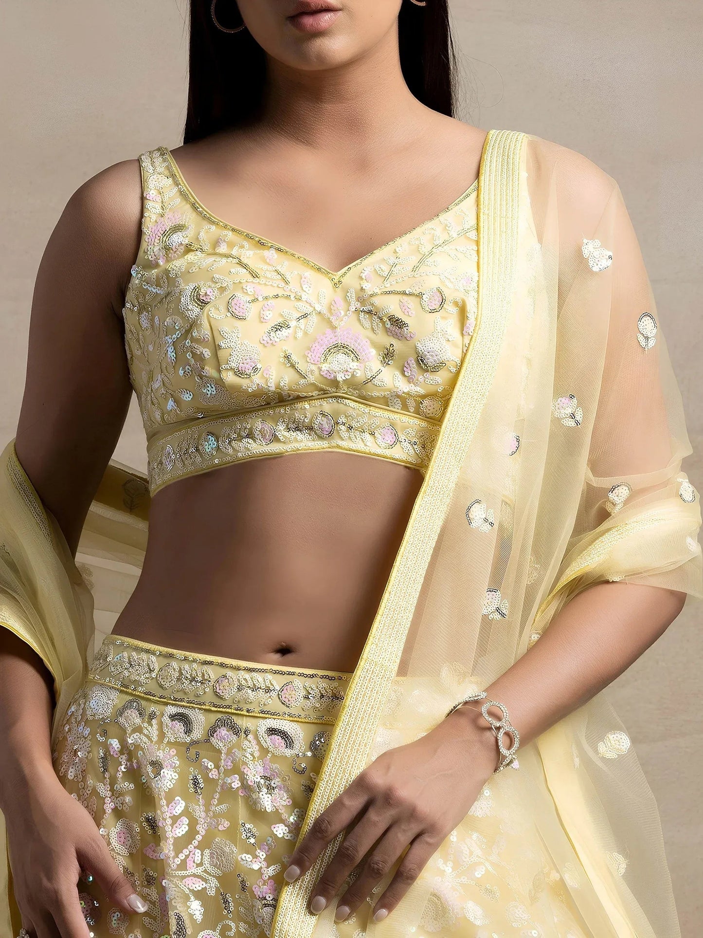 Tulsi Art Beautiful Yellow Sequins Net Party Wear Lehenga Choli With Dupatta