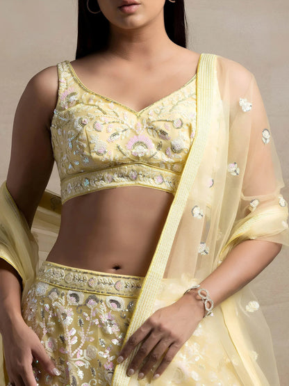 Tulsi Art Beautiful Yellow Sequins Net Party Wear Lehenga Choli With Dupatta
