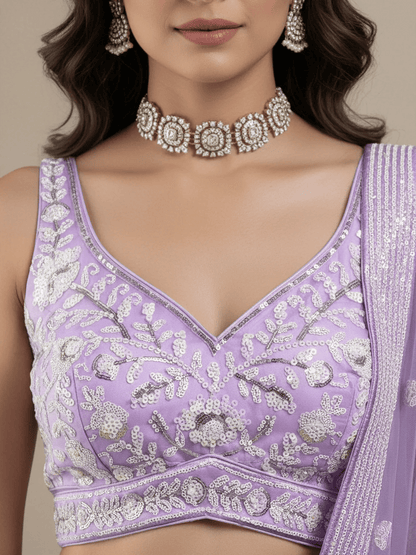 Tulsi Art Glowing Lavender Sequins Embroidered Net Party Wear Lehenga Choli