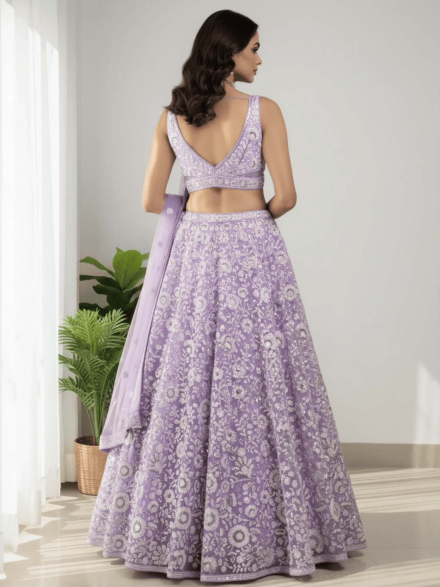 Tulsi Art Glowing Lavender Sequins Embroidered Net Party Wear Lehenga Choli