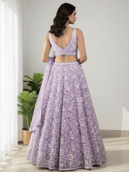 Tulsi Art Glowing Lavender Sequins Embroidered Net Party Wear Lehenga Choli