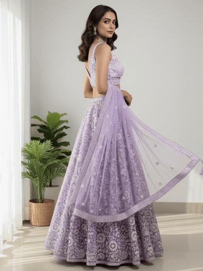 Tulsi Art Glowing Lavender Sequins Embroidered Net Party Wear Lehenga Choli