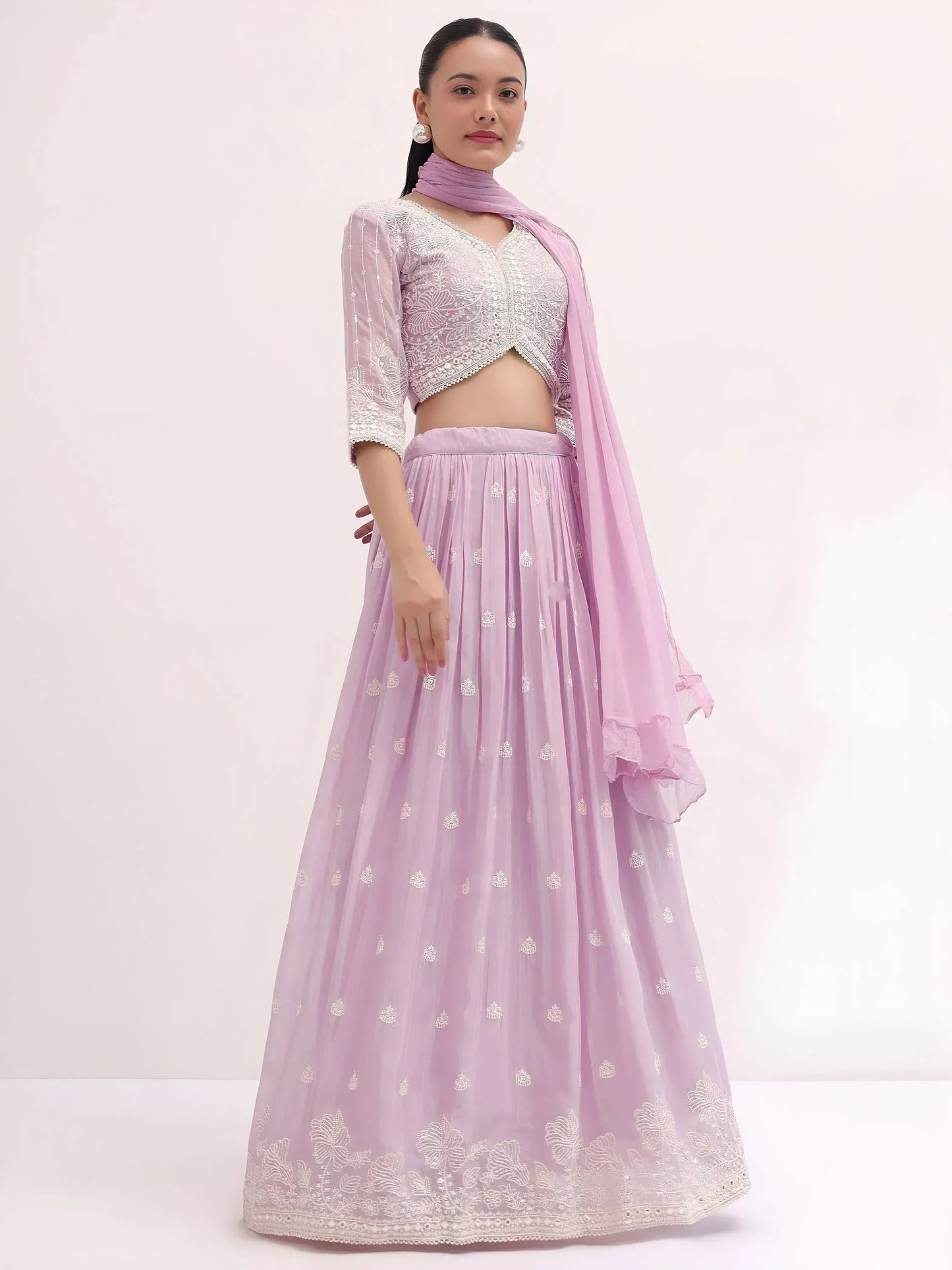Tulsi Art Attractive Pink Thread Embroidered Georgette Event Wear Lehenga Choli