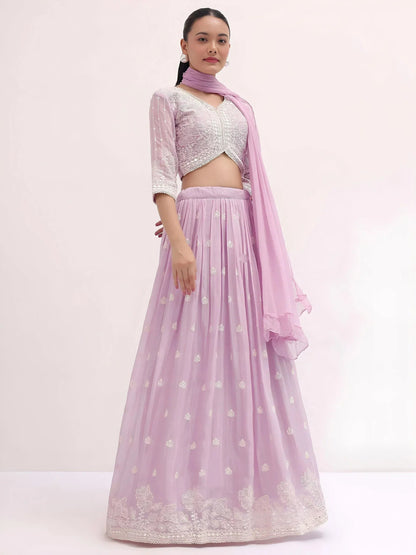 Tulsi Art Attractive Pink Thread Embroidered Georgette Event Wear Lehenga Choli