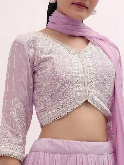 Tulsi Art Attractive Pink Thread Embroidered Georgette Event Wear Lehenga Choli