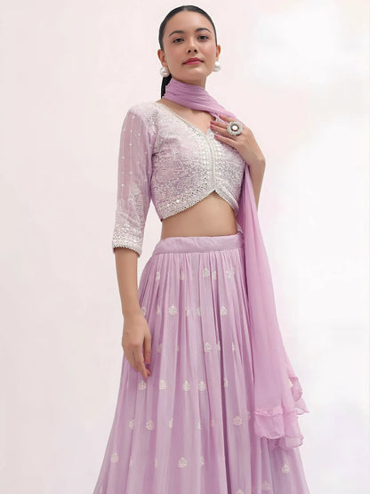 Tulsi Art Attractive Pink Thread Embroidered Georgette Event Wear Lehenga Choli