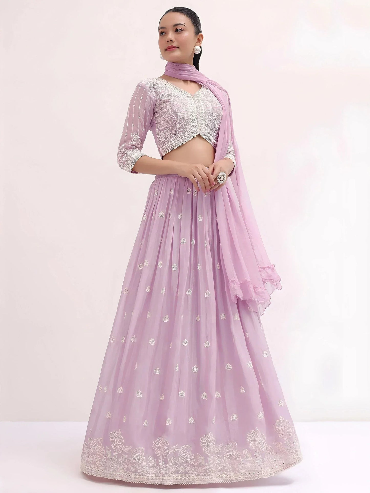 Tulsi Art Attractive Pink Thread Embroidered Georgette Event Wear Lehenga Choli