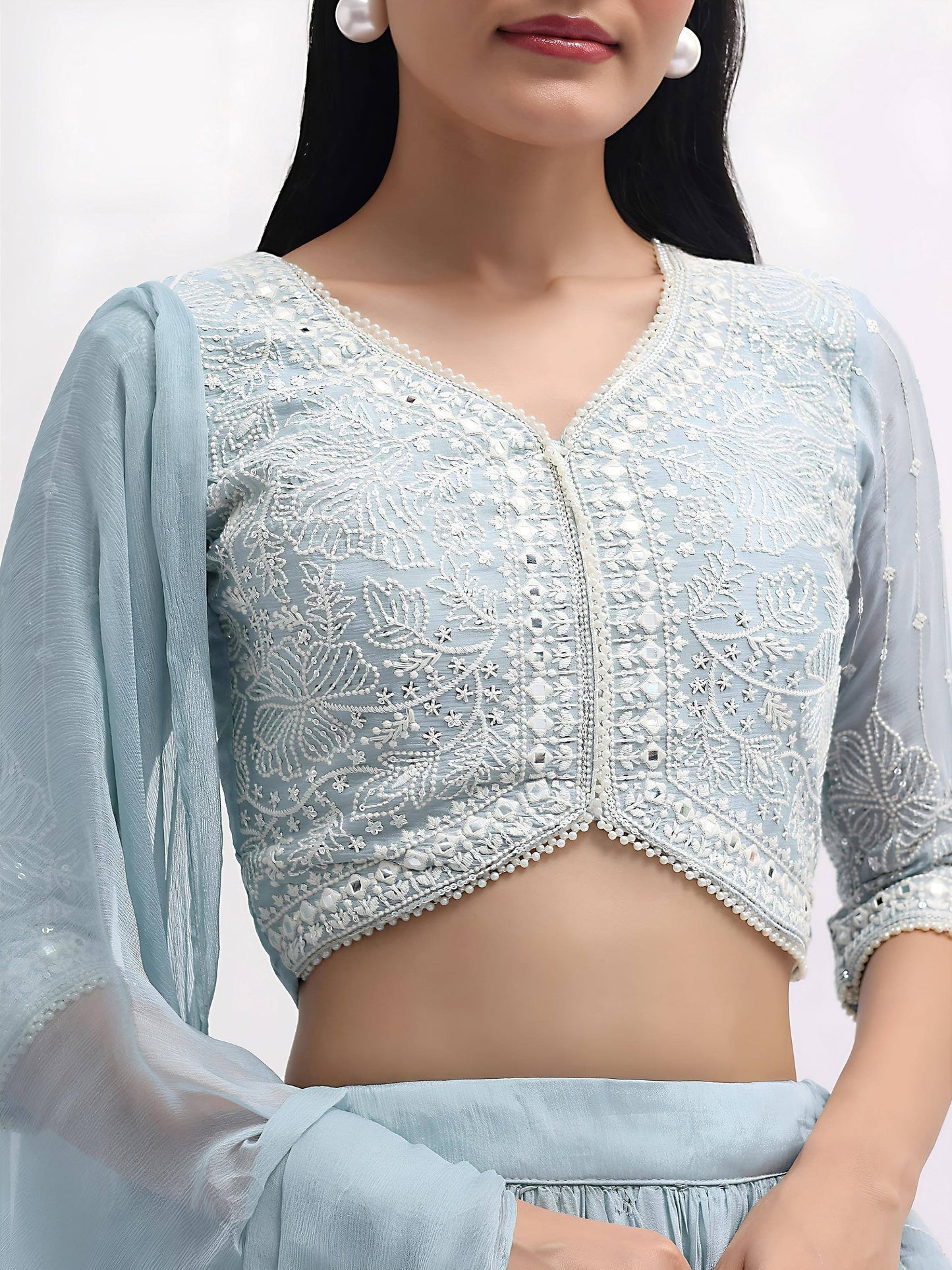 Tulsi Art Adorable Blue Thread Embroidered Georgette Party Wear Lehenga Choli