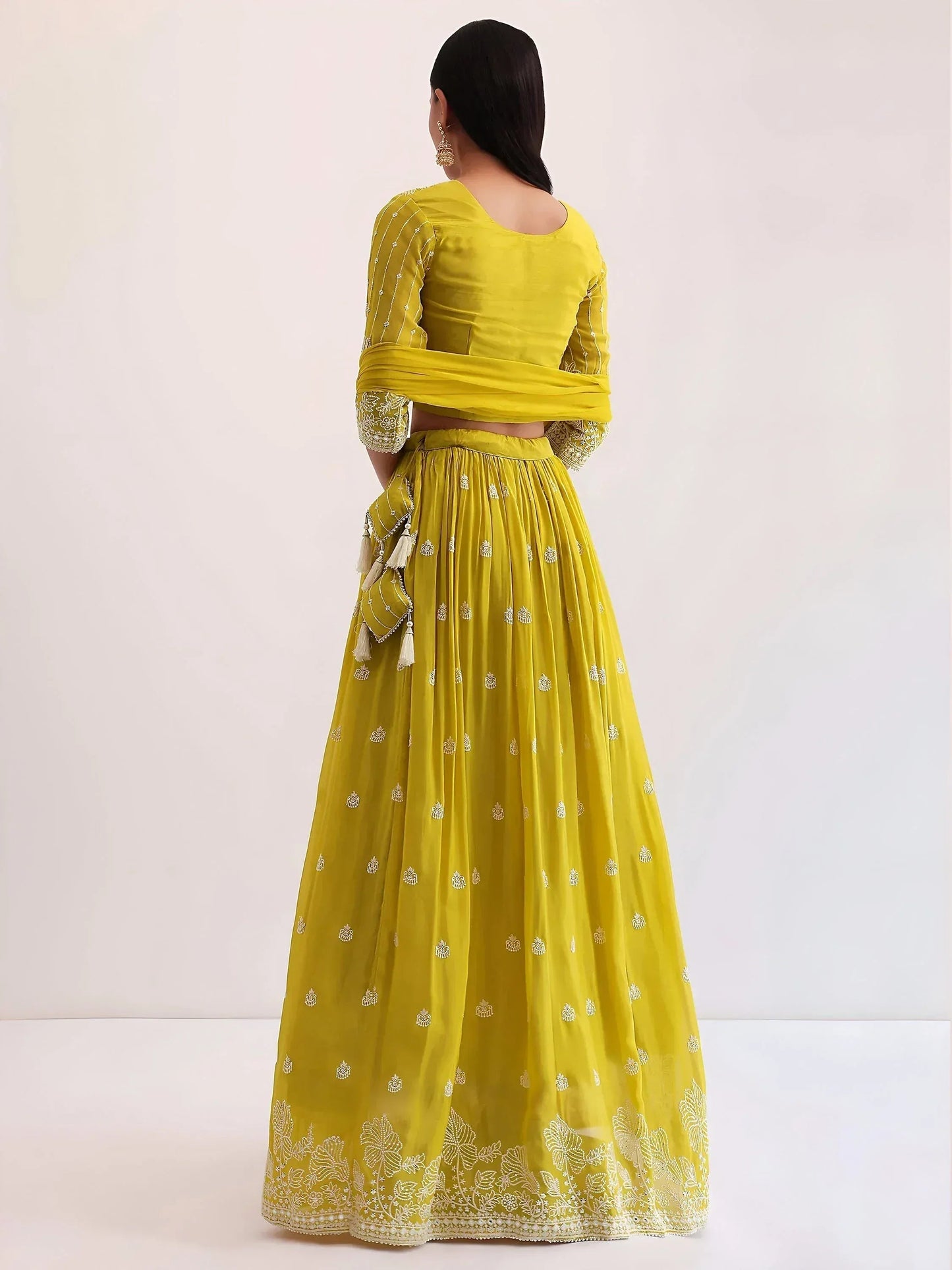 Tulsi Art Lovely Yellow Thread Embroidered Georgette Haldi Wear Lehenga Choli