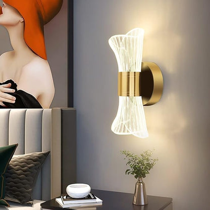LED Wall Light with 3 Color Modes, Modern Acrylic Design, Gold Finish, 22 x 10 x 8 cm