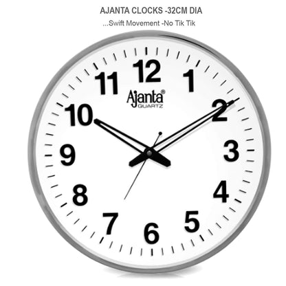 Ajanta Abstract Quartz Analog Wall Clock, 32 cm, White, Plastic Frame