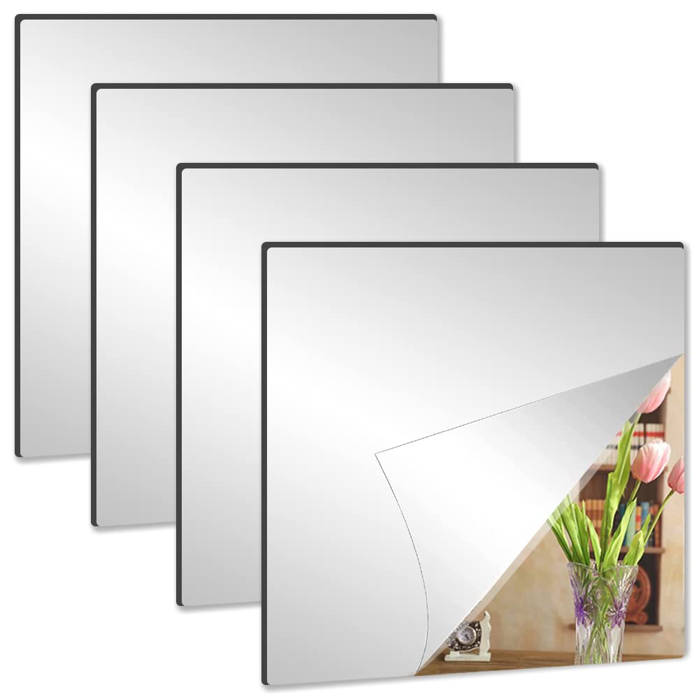 Frameless Acrylic Wall Mirror Tiles - Flexible Full Body Mirror - 12''x12'' - Set of 4