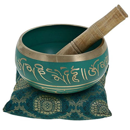 Singing Bowl Set - Om Mani Padme Hum - Green - 5.5 Inch - Includes Cushion & Mallet