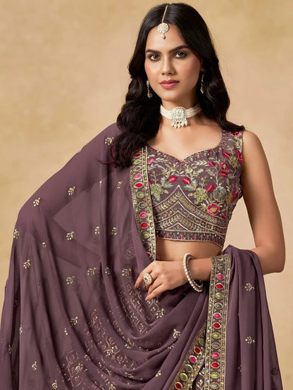 Tulsi Art Amazing Purple Zari Embroidered Georgette Wedding Wear Lehenga Choli
