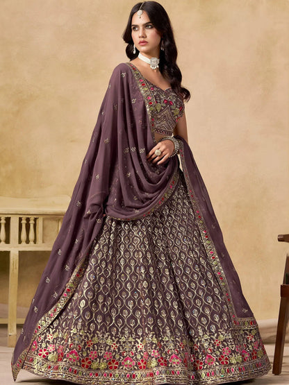 Tulsi Art Amazing Purple Zari Embroidered Georgette Wedding Wear Lehenga Choli