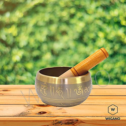 Singing Bowl for Meditation with Striker Stick - Metal Alloy - Grey - 6" Diameter x 2.75" Height