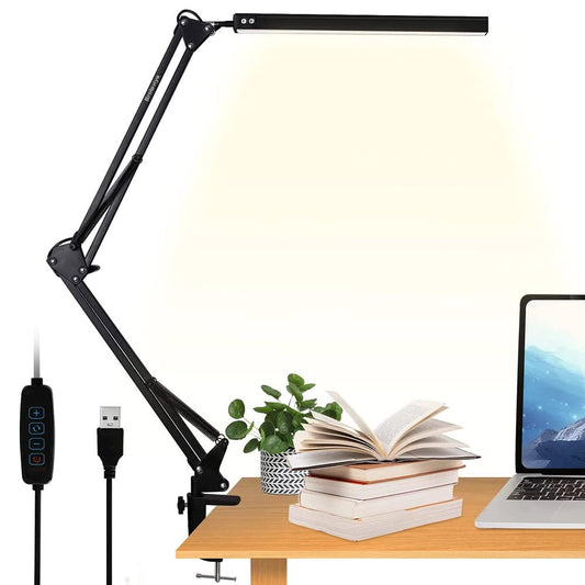 LED Desk Lamp with Metal Arm Stand, 32cm, 3 Lighting Modes, 360 Degree Spin, Adjustable Brightness