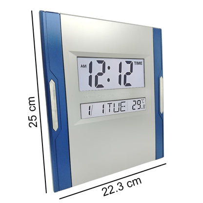 Digital Wall Clock with LCD Display, Battery Operated, 12/24 Hour Format